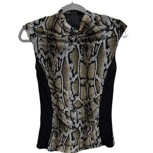 Kay Celine Sleeveless Cowl Neck Top Small Animal Print Snakeskin Blouse Chic